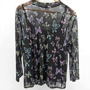 No Boundaries Y2K Sheer Mesh‎ Butterfly Print Top XXXL Fairy Grunge Coquette